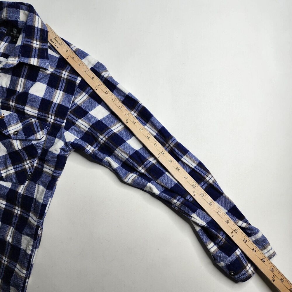 Swanndri Henley Flannel Button Shirt Cotton Blue Plaid Size Medium - Picture 9 of 10